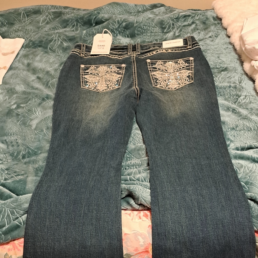 Jack David size 9 long womens cross rhinestone jeans